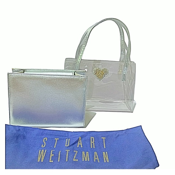 Stuart Weitzman Bag Vintage PVC Clear  Vinyl & Leather handbag Heart Crystal - Picture 1 of 4